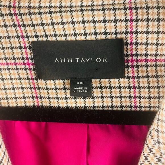 Ann Taylor Houndstooth Overcoat Jacket Cream Black Pink XXL Preppy Academia NWOT - Picture 5 of 12